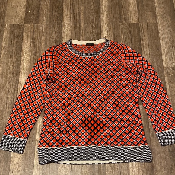J. Crew Red and navy Geometric Crew Neck Sweater - Picture 2 of 10